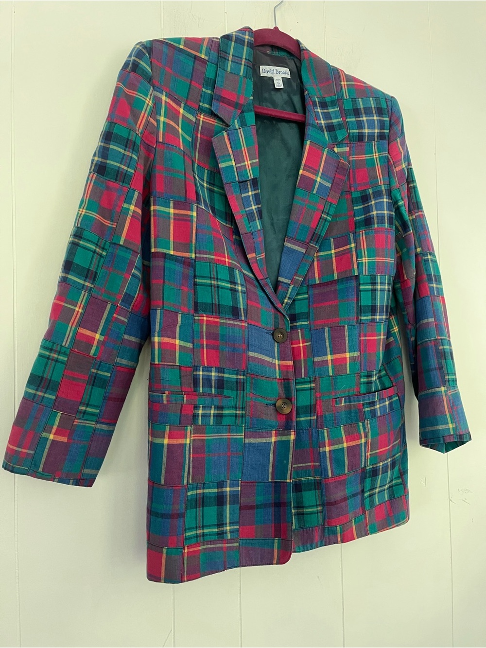 David Brooks Blazer Women’s Madras Patchwork Plaid Vtg 80s 90s Boyfriend Size 6